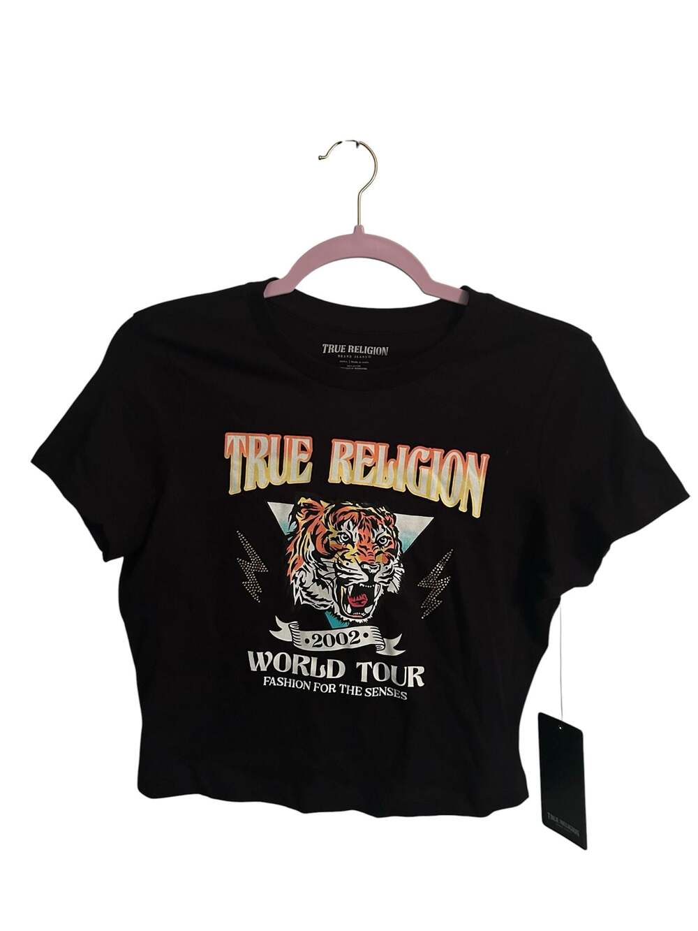 True Religion Women's Tiger Graphic Baby Tee in Jet Black